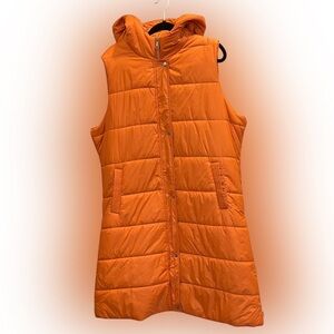 Women's Long Quilted Burnt Orange Hooded Vest